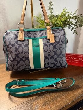 Coach Signature Stripe Jade Satchel/Crossbody
